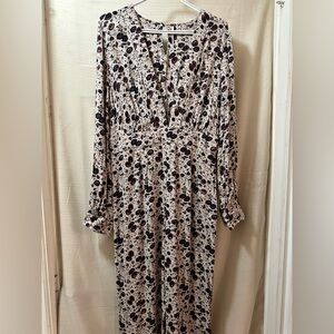 Free People Floral Long Sleeve Wide Leg Jumpsuit Romper Size 10 Boho Clasp